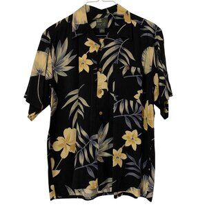 Island Heaven Tropical Floral Hawaiian Shirt 100% Silk Button-Up Casual SZ XL